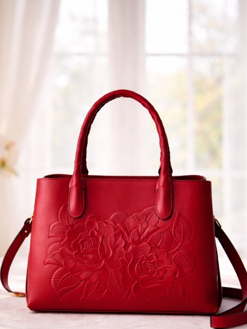 Patricia Nash Genovese Leather Top Handle Crossbody Rose Tooled Passion Handbag